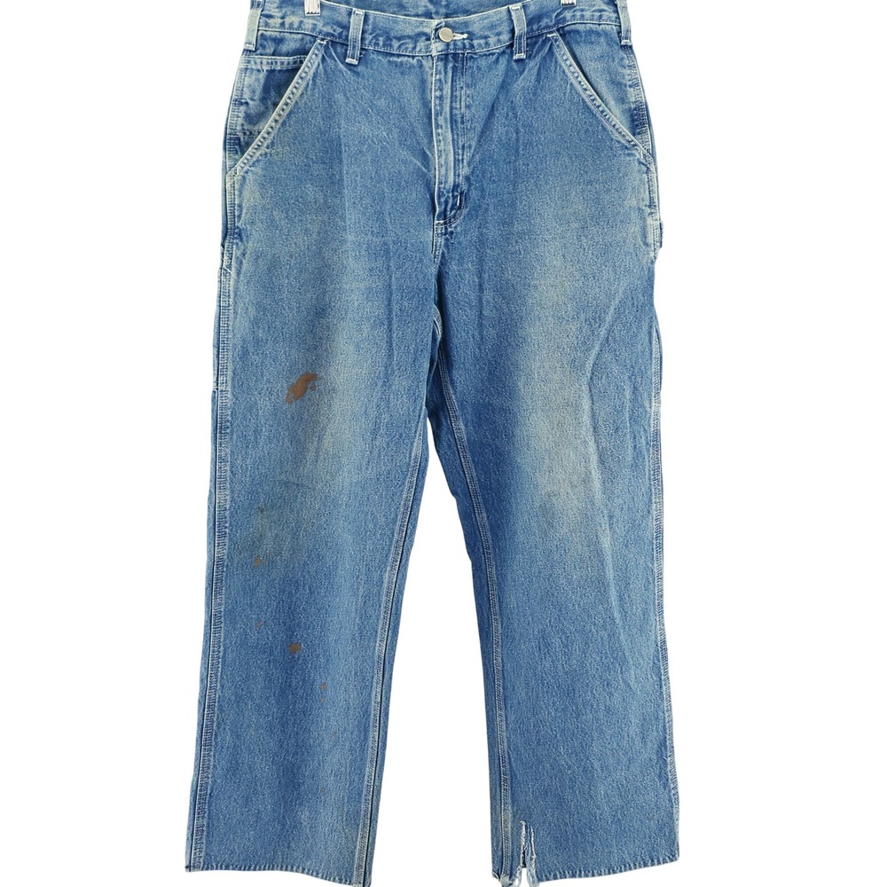 Carhartt Carpenter Jeans Mens 33x28 Blue Distressed Workwear Vtg 90s Streetwear